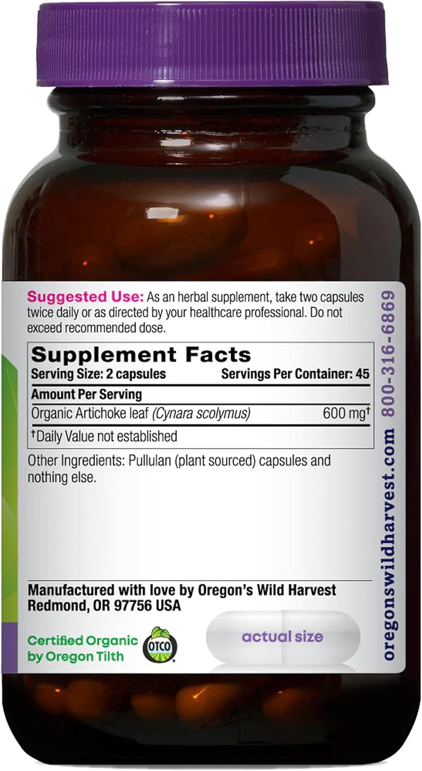 Organic Artichoke Herbal Supplement by Oregon's Wild Harvest, 90 Capsules - BoostGo Australia