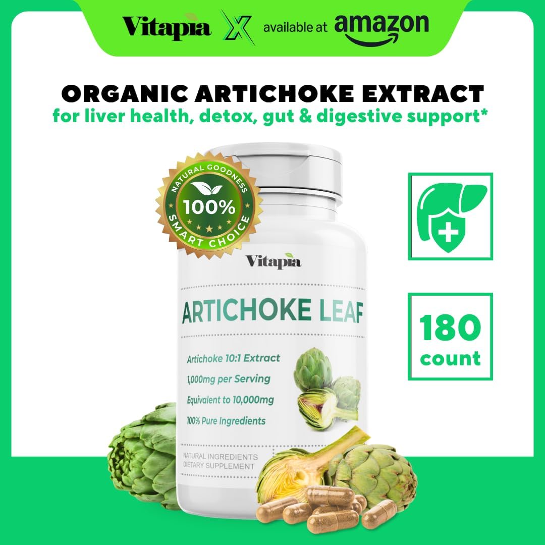 Organic Artichoke Leaf Extract Capsules - Digestive & Liver Health, Antioxidant Support - 180 Veggie Caps - Non-GMO Vegan Formula