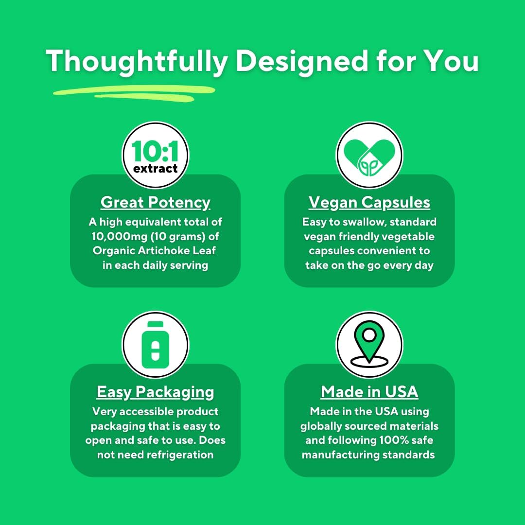 Organic Artichoke Leaf Extract Capsules - Digestive & Liver Health, Antioxidant Support - 180 Veggie Caps - Non-GMO Vegan Formula