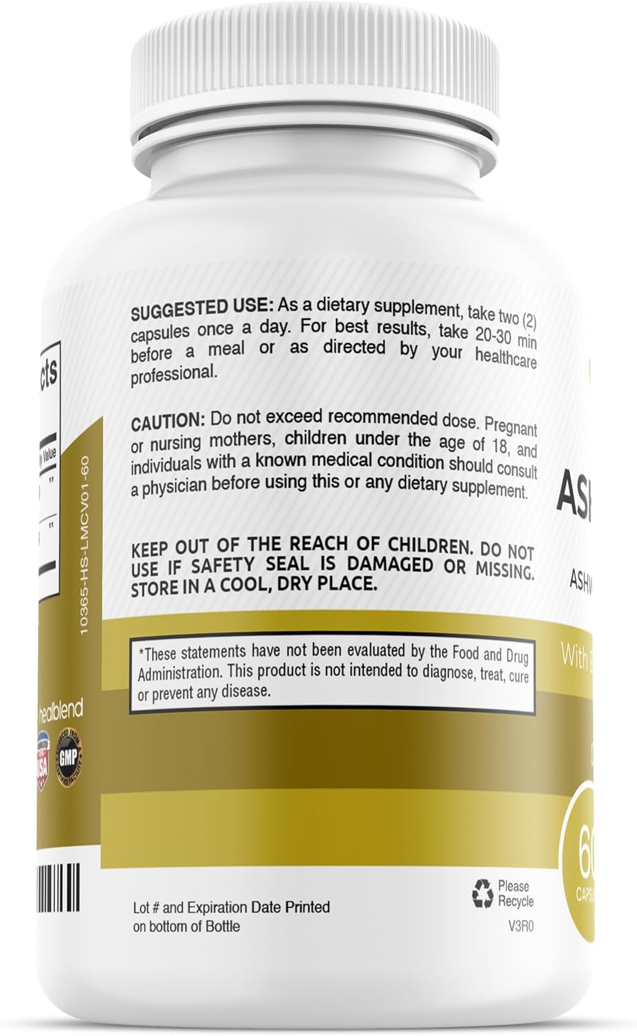 Organic Ashwagandha 1300mg Capsules with Black Pepper Extract for Mood & Energy Support - 60 Count