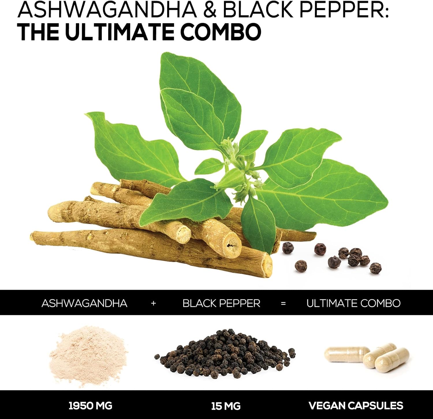 Organic Ashwagandha 1,950mg - Extra Strength Relax & Calm Support - Natural Energy & Focus Supplement - Non-GMO Vegan - 60 Capsules