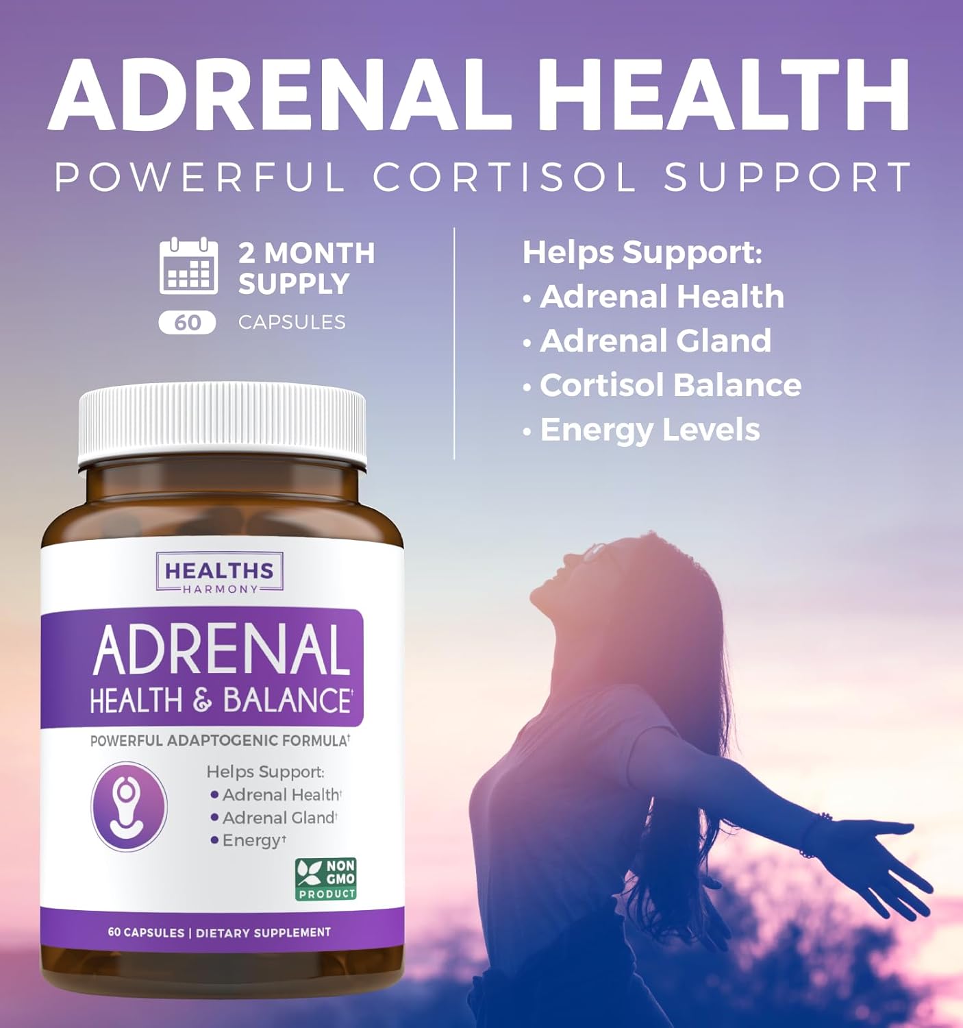 Organic Ashwagandha & Adrenal Support Bundle - Adrenal Harmony & Cortisol Manager - Non-GMO Ashwagandha Root Powder (120 Tablets)