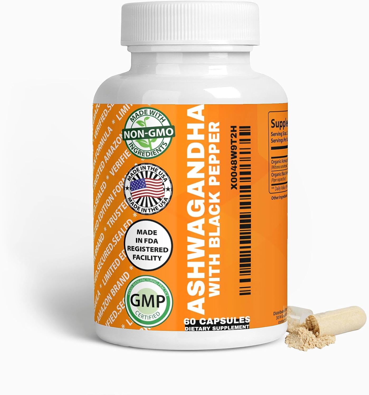 Organic Ashwagandha and Black Pepper Capsules - 1300mg & 10mg, 60 Count - Immunity & Mood Boost - Natural Formula