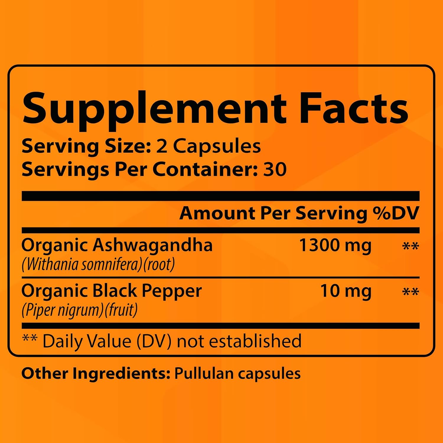 Organic Ashwagandha and Black Pepper Capsules - 1300mg & 10mg, 60 Count - Immunity & Mood Boost - Natural Formula