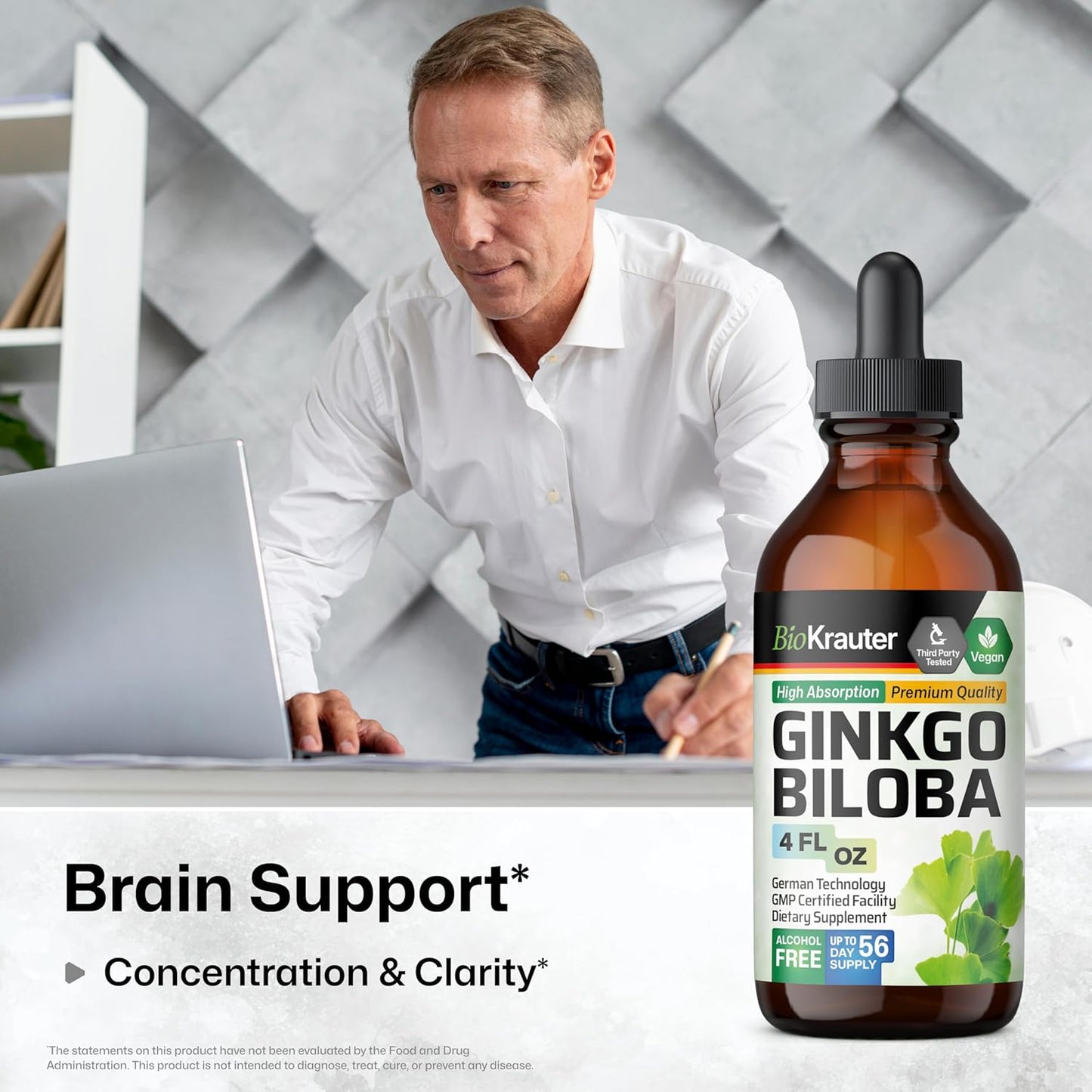 Organic Ashwagandha and Ginkgo Biloba Tinctures Bundle - 4 Fl. Oz. Each