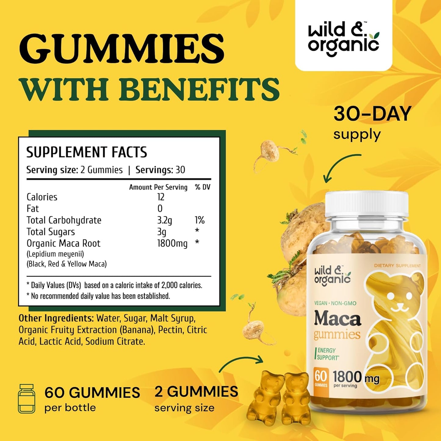 Organic Ashwagandha and Maca Root Gummies - 60 Count