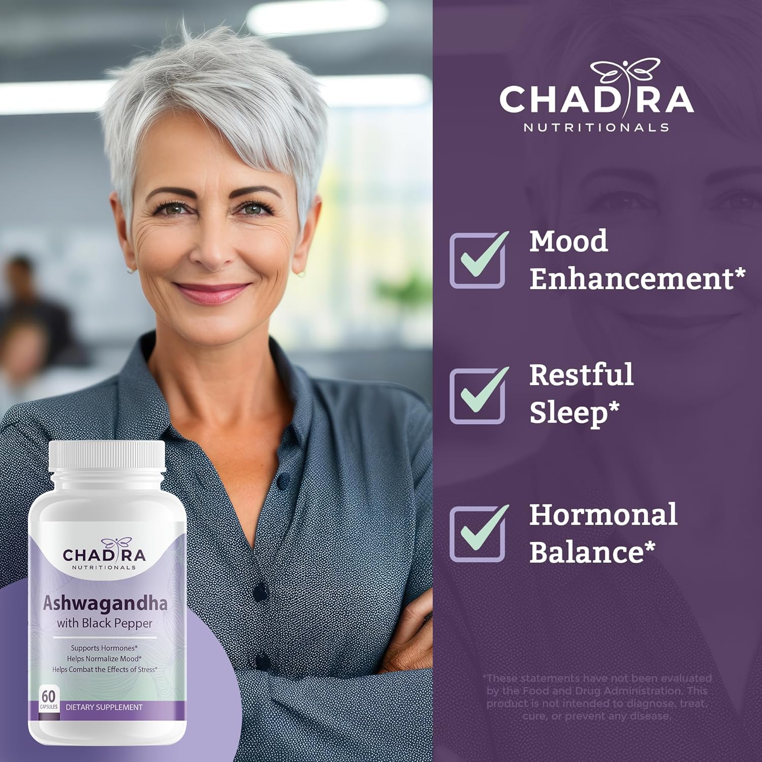 Organic Ashwagandha & Black Pepper Capsules for Stress, Cognitive Support & Mood - Non-GMO & Gluten-Free - 60 Count