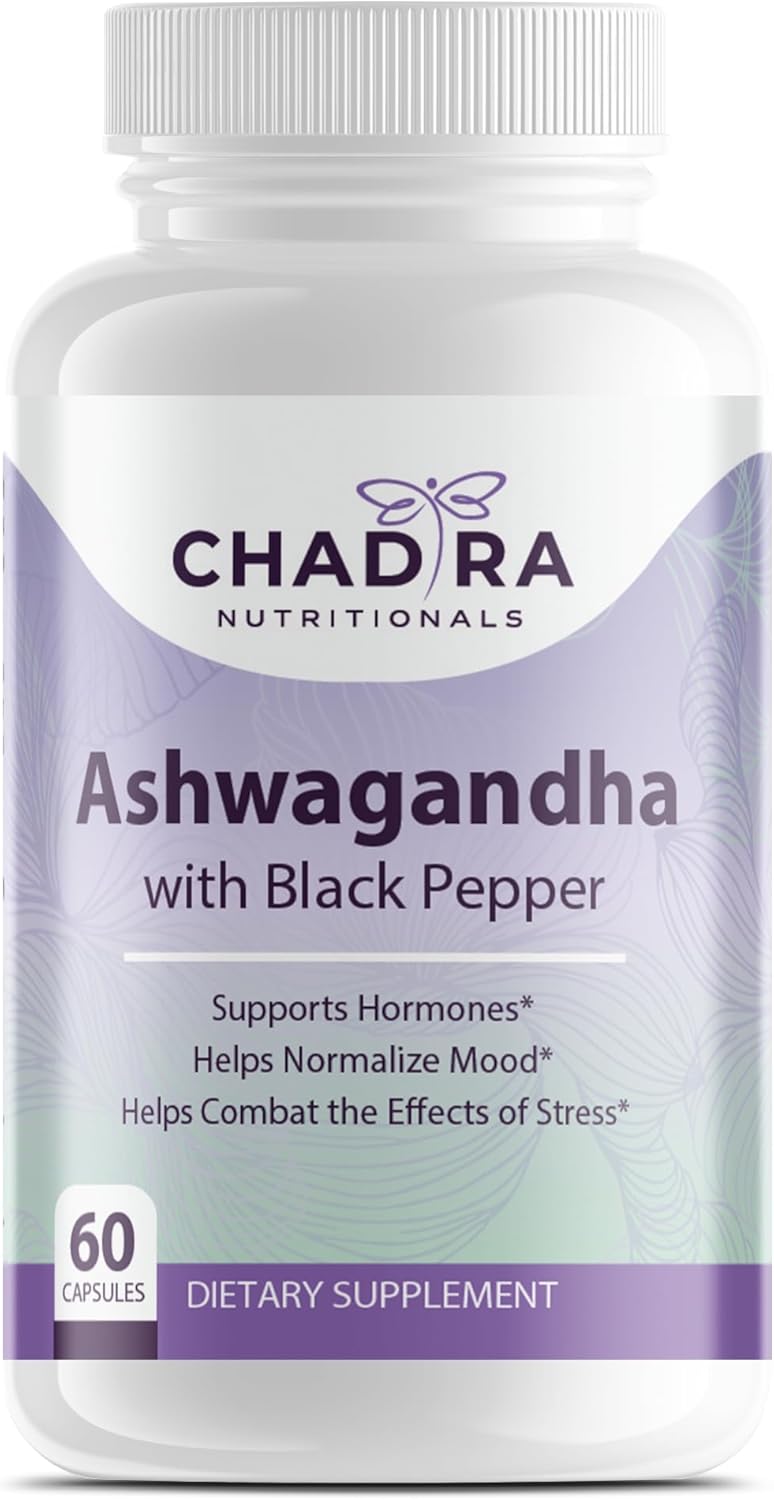 Organic Ashwagandha & Black Pepper Capsules for Stress, Cognitive Support & Mood - Non-GMO & Gluten-Free - 60 Count