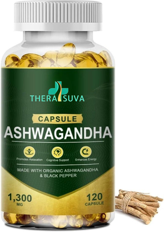 Organic Ashwagandha & Black Pepper Supplement for Stress Relief - High Potency 120 Softgels