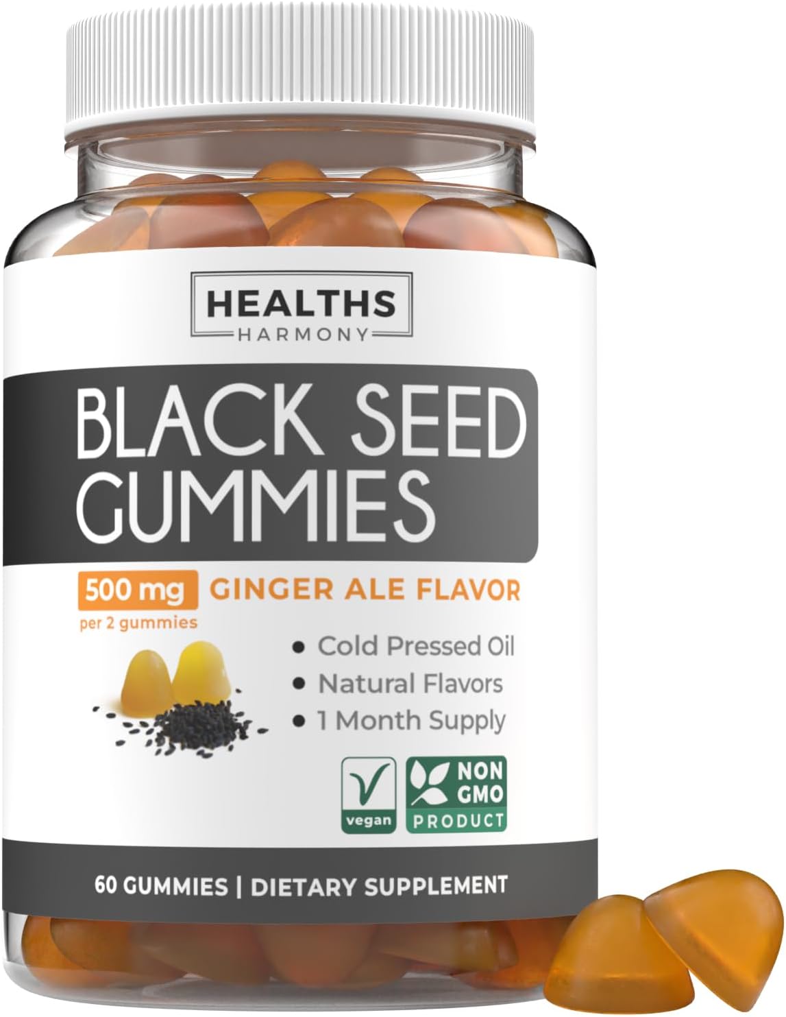 Organic Ashwagandha & Black Seed Oil Gummies Bundle - Vital Calm Fusion - 1-Month Supply - Natural Adrenal Support - Cold-Pressed Nigella Sativa - Ginger Ale Flavor