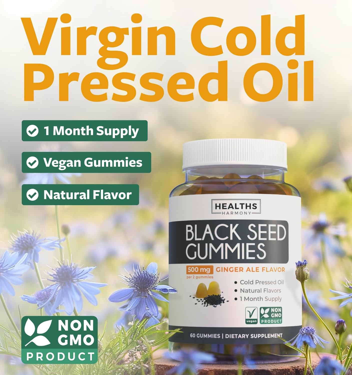 Organic Ashwagandha & Black Seed Oil Gummies Bundle - Vital Calm Fusion - 1-Month Supply - Natural Adrenal Support - Cold-Pressed Nigella Sativa - Ginger Ale Flavor