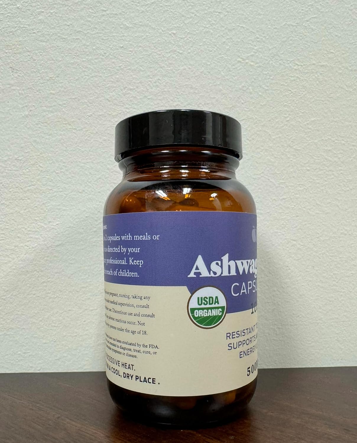 Organic Ashwagandha Capsules - 100 Count 500mg Pure Supplement for Calming Support