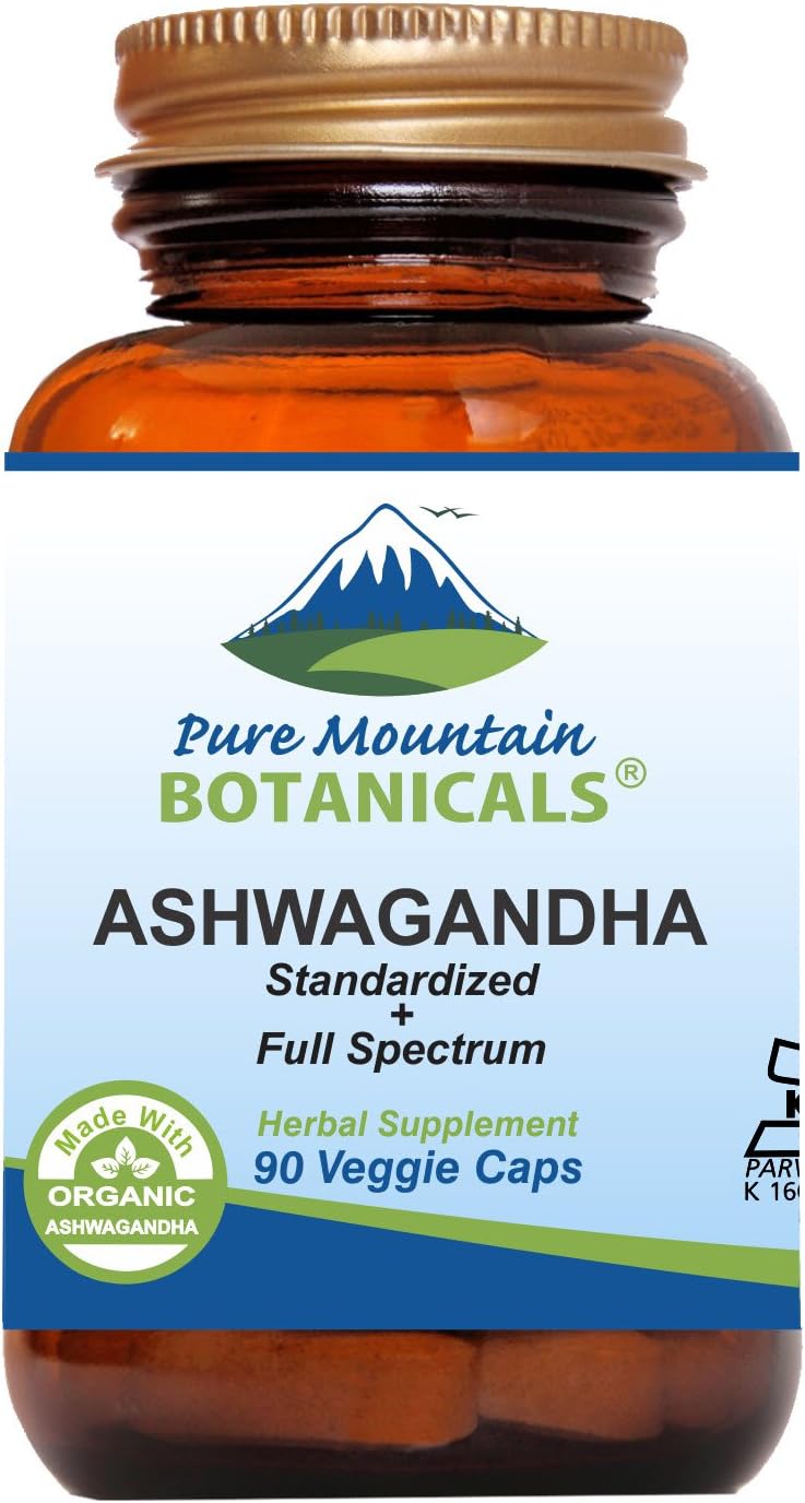 Organic Ashwagandha Capsules - 90 Vegan Caps with 475mg Root & Extract