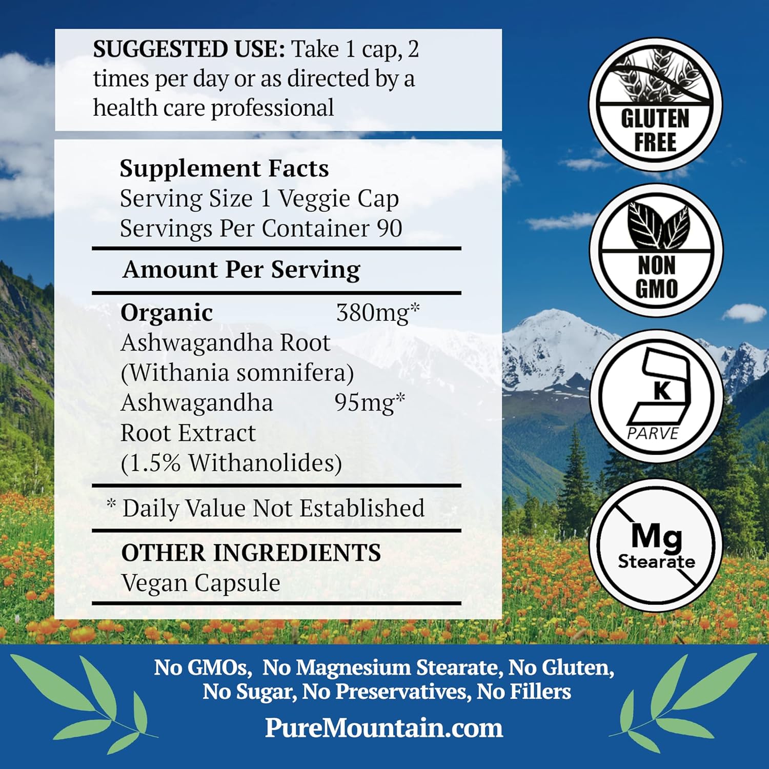 Organic Ashwagandha Capsules - 90 Vegan Caps with 475mg Root & Extract