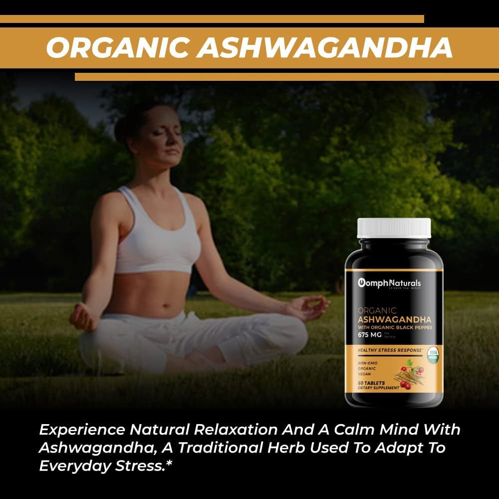 Organic Ashwagandha Capsules 675mg - 60 Vegan Capsules, Pure Powder & Root Extract by Oomph Naturals