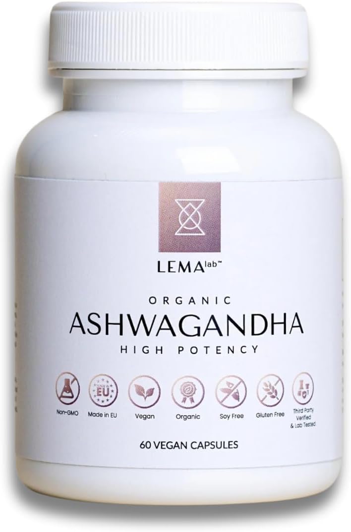 Organic Ashwagandha Capsules for Overall Wellness - 60 Vegan LEMAlab Supplements
