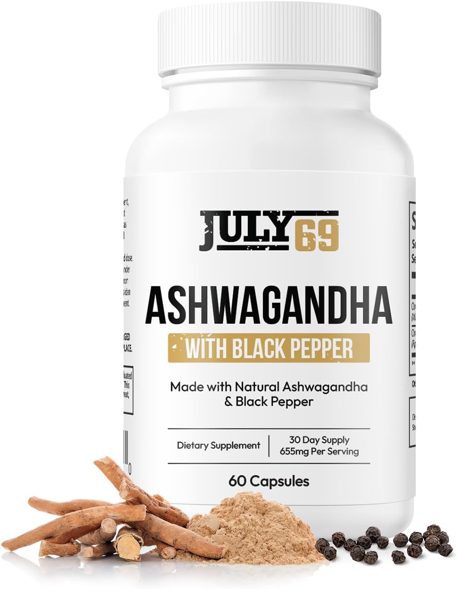 Organic Ashwagandha Capsules with Black Pepper for Energy and Immunity - 60 Capsules, 655mg, Root Extract Complex, Pure Nature Made Supplement, Third-Party Tested for Men & Women