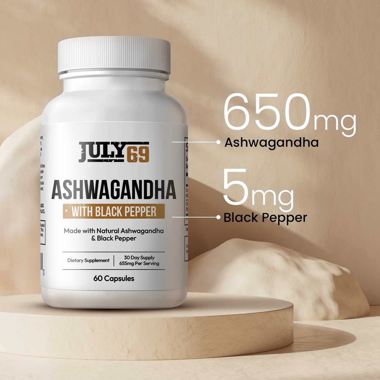 Organic Ashwagandha Capsules with Black Pepper for Energy and Immunity - 60 Capsules, 655mg, Root Extract Complex, Pure Nature Made Supplement, Third-Party Tested for Men & Women