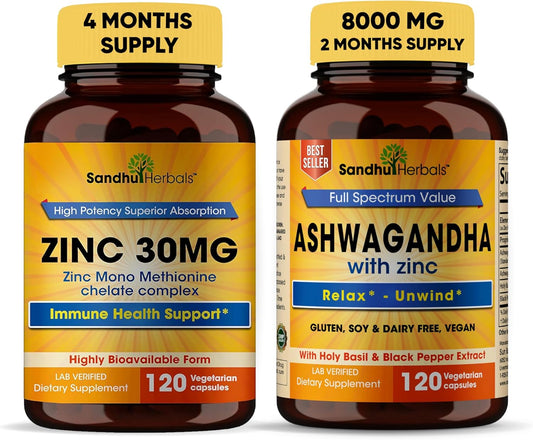 Organic Ashwagandha Capsules with Zinc for Healthy Skin & Immune Support by Sandhu Herbals