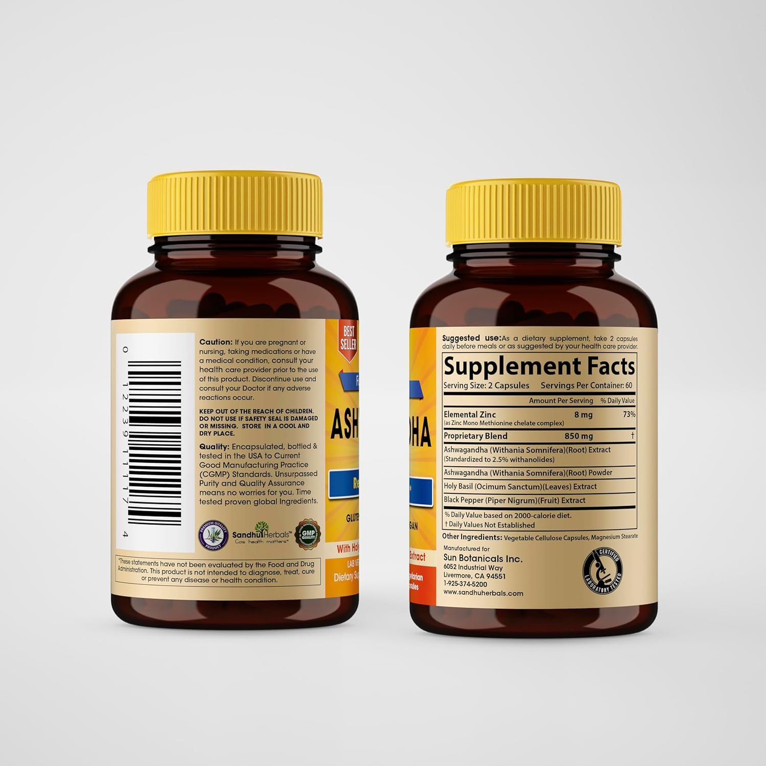 Organic Ashwagandha Capsules with Zinc for Healthy Skin & Immune Support by Sandhu Herbals