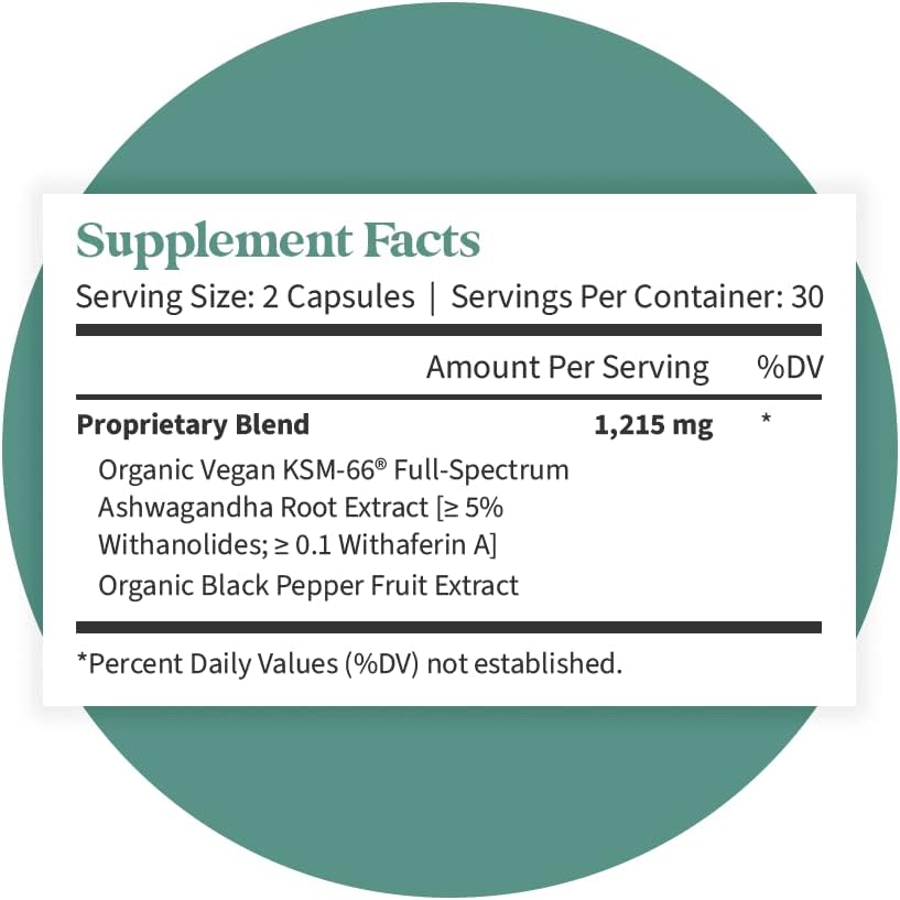 Organic Ashwagandha Complex with KSM-66 & Black Pepper Extract for Whole Body & Heart Health - Stress & Mood Support - Non-GMO - 60 Vegan Capsules