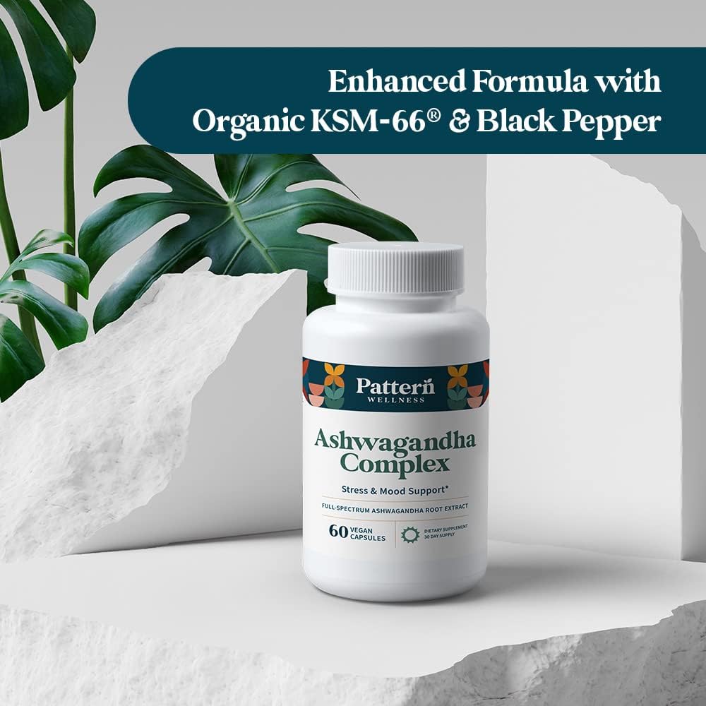 Organic Ashwagandha Complex with KSM-66 & Black Pepper Extract for Whole Body & Heart Health - Stress & Mood Support - Non-GMO - 60 Vegan Capsules
