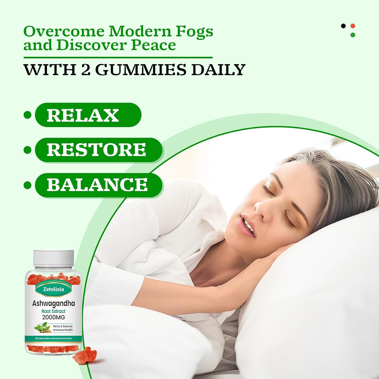 Organic Ashwagandha Gummies 2 Pack - Vitamin D3, Immune Support & Relaxation - Mixed Berry Vegan Chews 120 Count