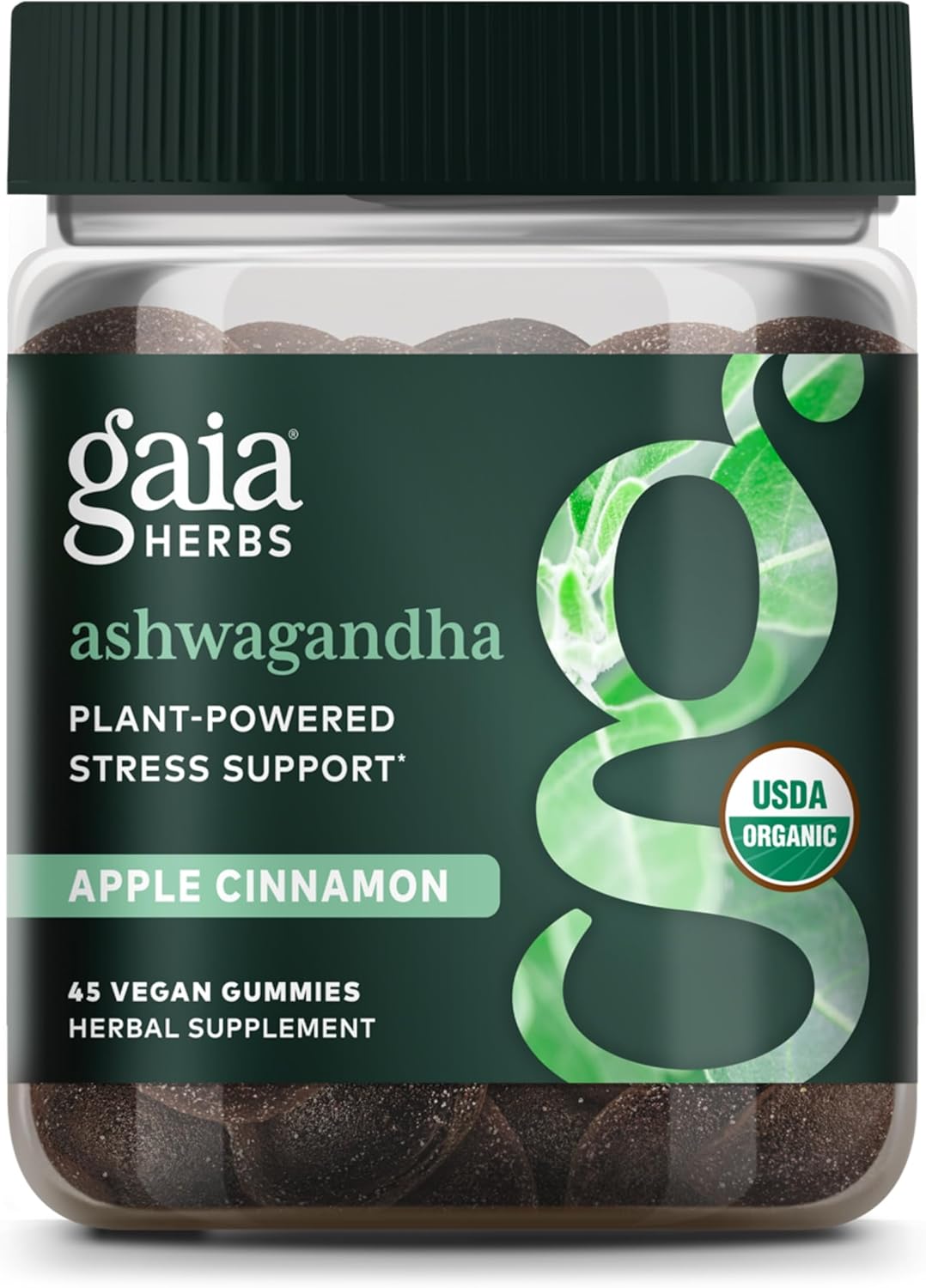 Organic Ashwagandha Gummies for Stress Support with Cinnamon and Ginger - Vegan and Gluten Free - 45 Count