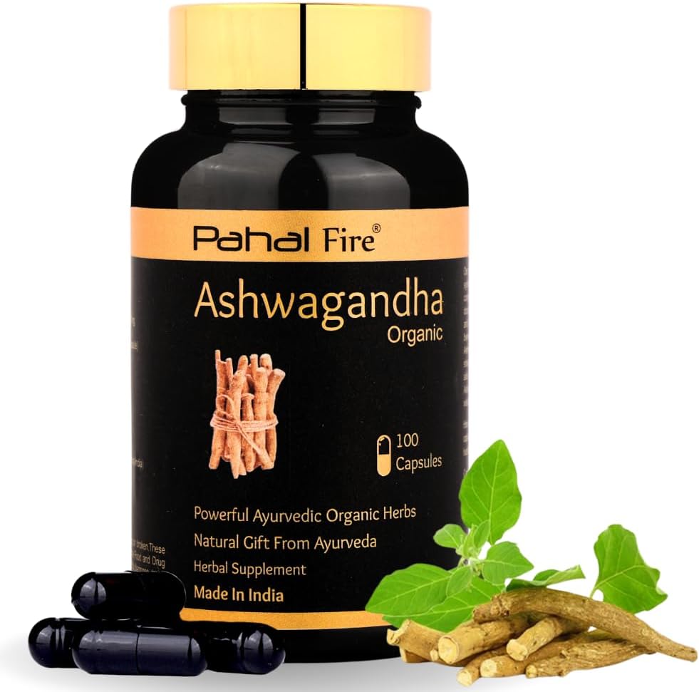 Organic Ashwagandha Herbal Supplement 500mg Capsules - 100 Count - Stress Relief & Energy Support - Wild Harvested in India - Gluten-Free & Lab Tested - 50 Day Supply