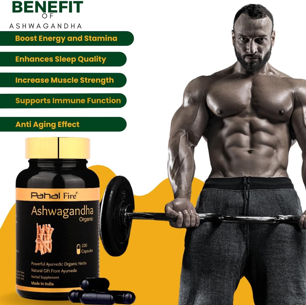 Organic Ashwagandha Herbal Supplement 500mg Capsules - 100 Count - Stress Relief & Energy Support - Wild Harvested in India - Gluten-Free & Lab Tested - 50 Day Supply