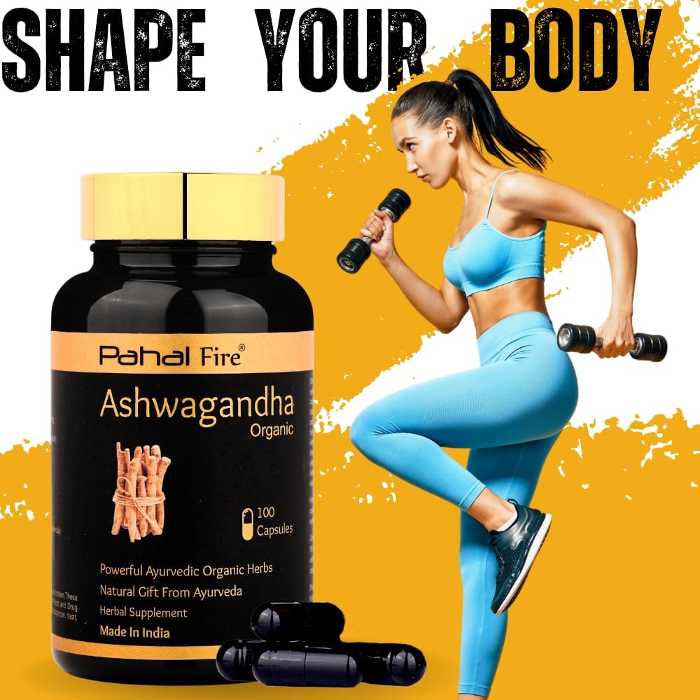 Organic Ashwagandha Herbal Supplement 500mg Capsules - 100 Count - Stress Relief & Energy Support - Wild Harvested in India - Gluten-Free & Lab Tested - 50 Day Supply