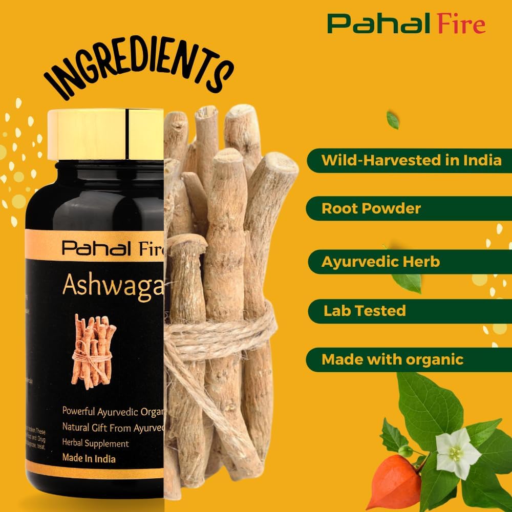 Organic Ashwagandha Herbal Supplement 500mg Capsules - 100 Count - Stress Relief & Energy Support - Wild Harvested in India - Gluten-Free & Lab Tested - 50 Day Supply