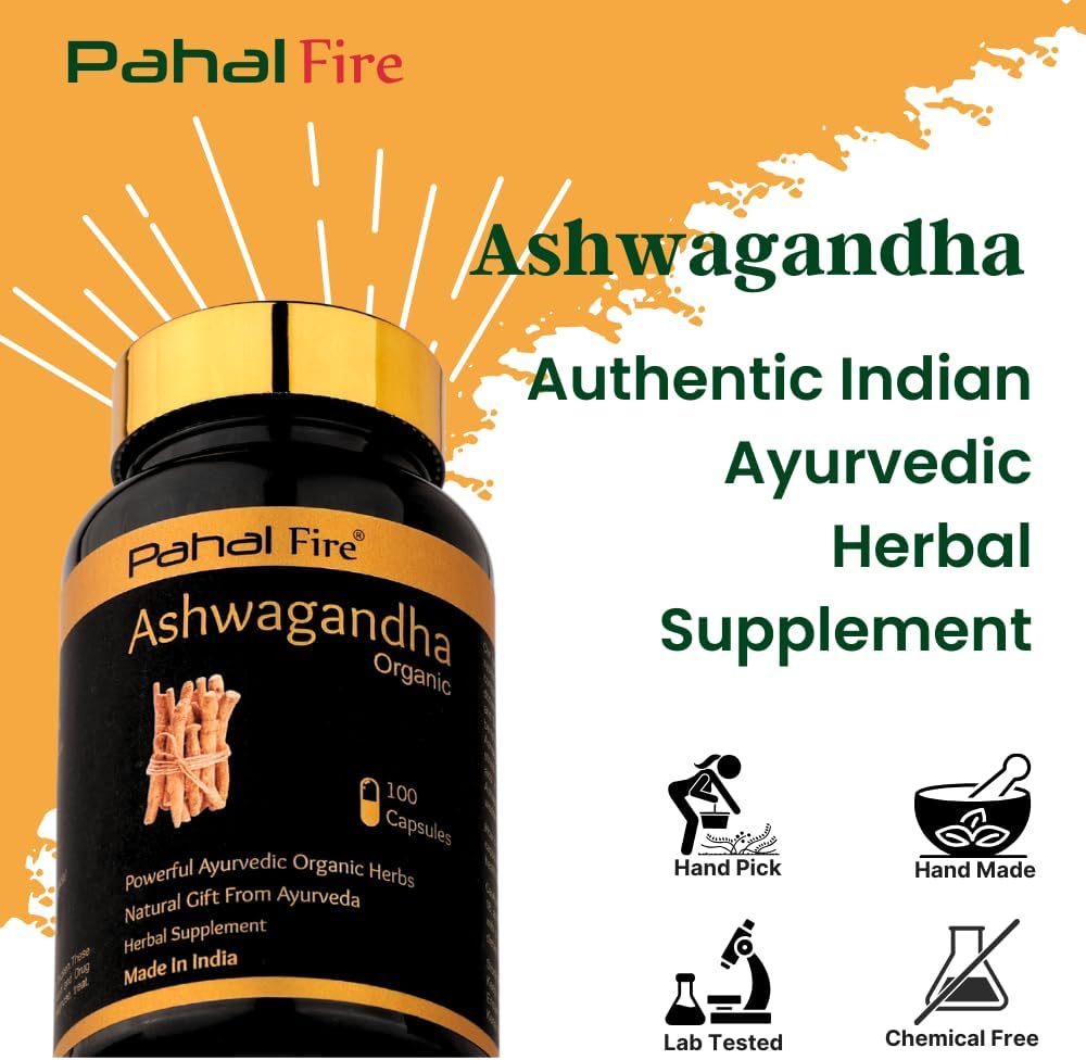 Organic Ashwagandha Herbal Supplement 500mg Capsules - 100 Count - Stress Relief & Energy Support - Wild Harvested in India - Gluten-Free & Lab Tested - 50 Day Supply