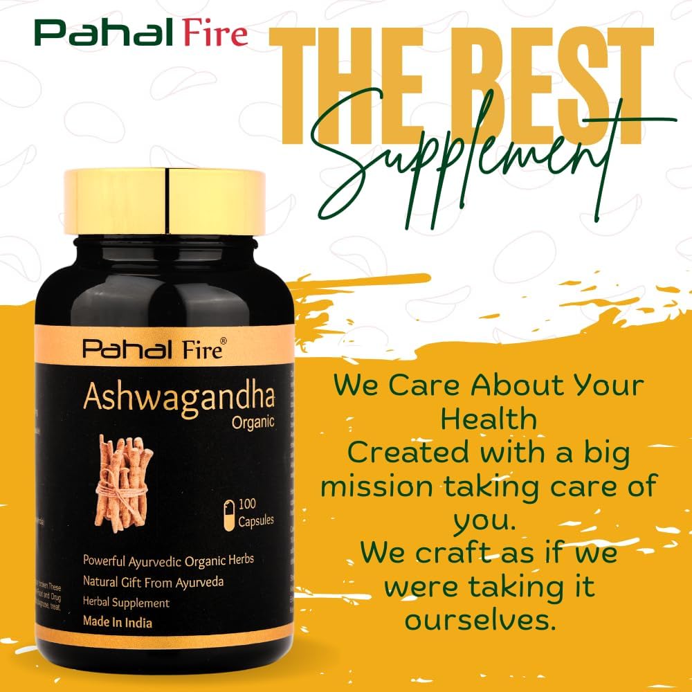 Organic Ashwagandha Herbal Supplement 500mg Capsules - 100 Count - Stress Relief & Energy Support - Wild Harvested in India - Gluten-Free & Lab Tested - 50 Day Supply