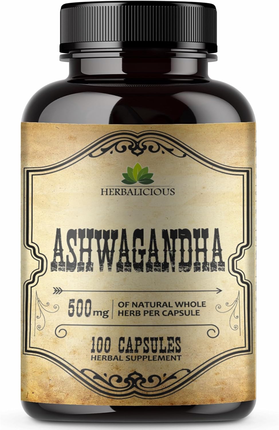 Organic Ashwagandha Liquid Drops - Natural Stress Relief, Mood Booster & Sleep Aid - Non-GMO Vegetarian Formula (100 Capsules)