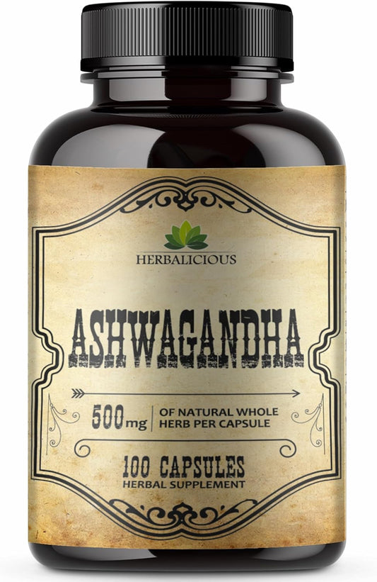 Organic Ashwagandha Liquid Drops - Natural Stress Relief, Mood Booster & Sleep Aid - Non-GMO Vegetarian Formula (100 Capsules)