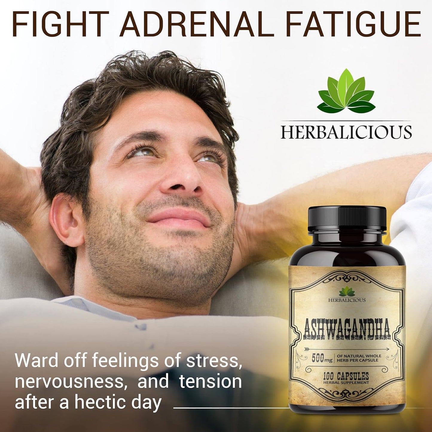 Organic Ashwagandha Liquid Drops - Natural Stress Relief, Mood Booster & Sleep Aid - Non-GMO Vegetarian Formula (100 Capsules)