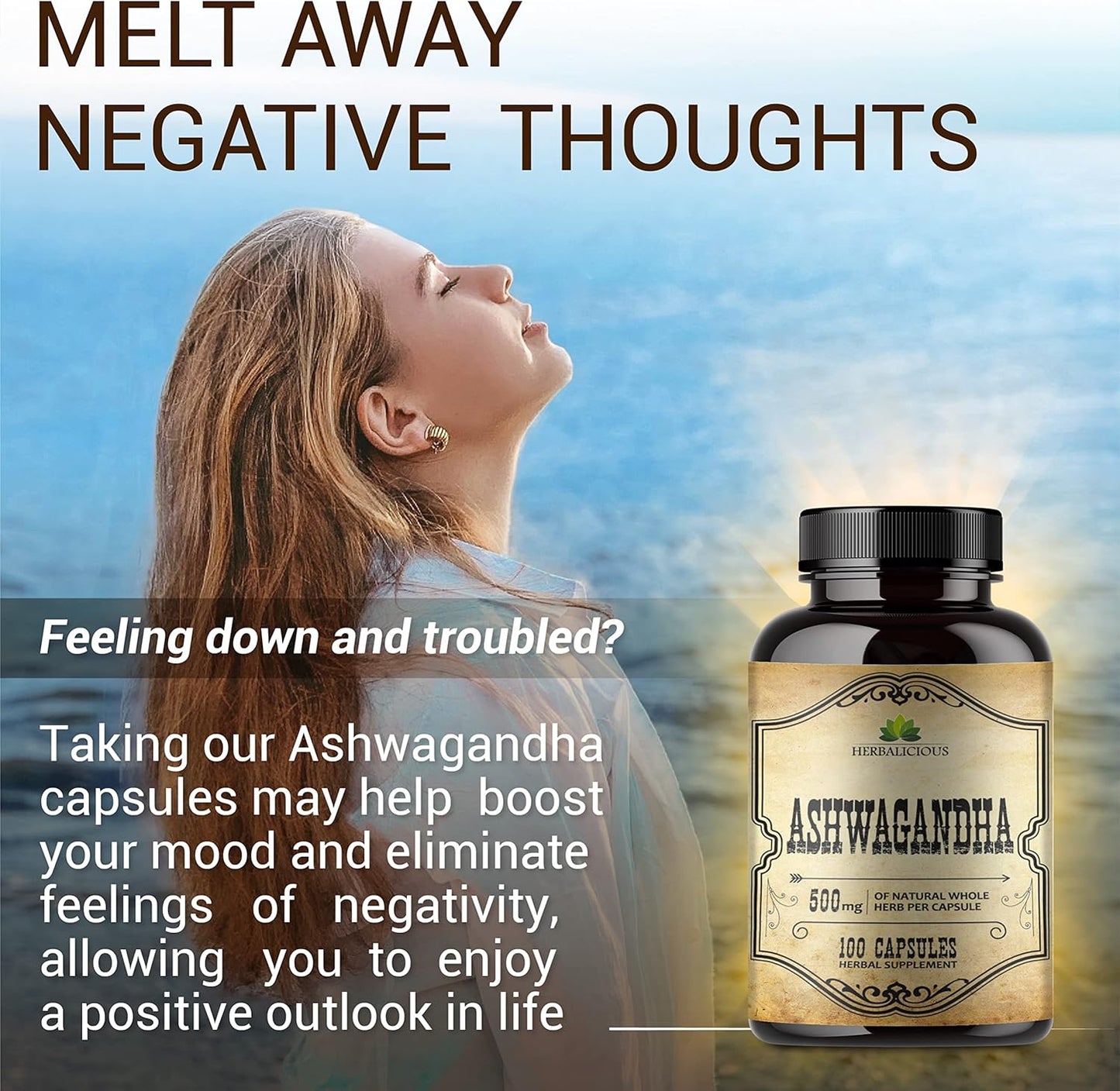 Organic Ashwagandha Liquid Drops - Natural Stress Relief, Mood Booster & Sleep Aid - Non-GMO Vegetarian Formula (100 Capsules)