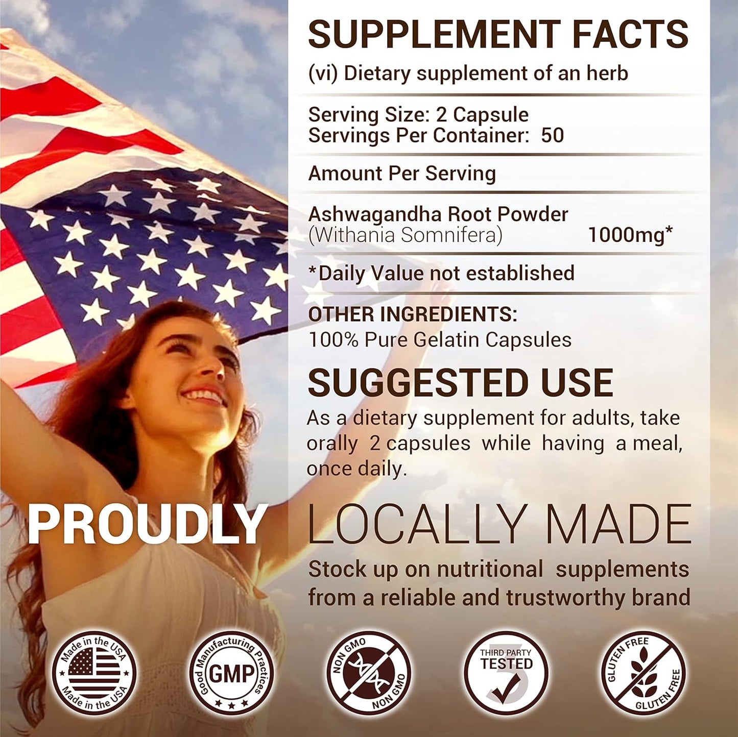 Organic Ashwagandha Liquid Drops - Natural Stress Relief, Mood Booster & Sleep Aid - Non-GMO Vegetarian Formula (100 Capsules)