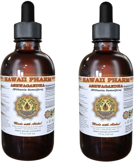 Organic Ashwagandha Liquid Extract - 2x4 oz Tincture Supplement from Hawaii Pharm