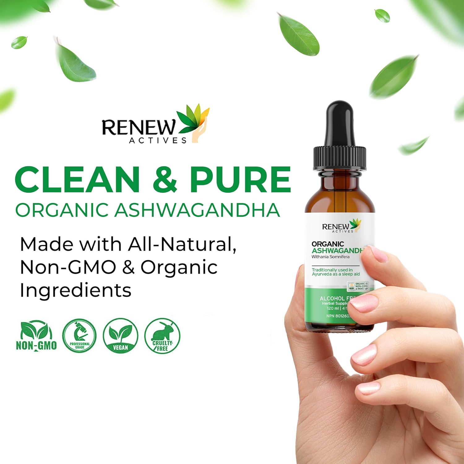 Organic Ashwagandha Liquid Supplement for Cognitive Function, Energy, Stress Reduction, Immune Health, and Mental Clarity - 120 ml