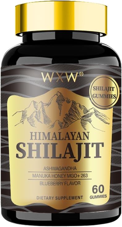 Organic Ashwagandha Manuka Honey Gummies with Shilajit - High Potency 3 in 1 Supplement for Men & Women - 85+ Trace Minerals - Blueberry Flavor - 60 Gummies