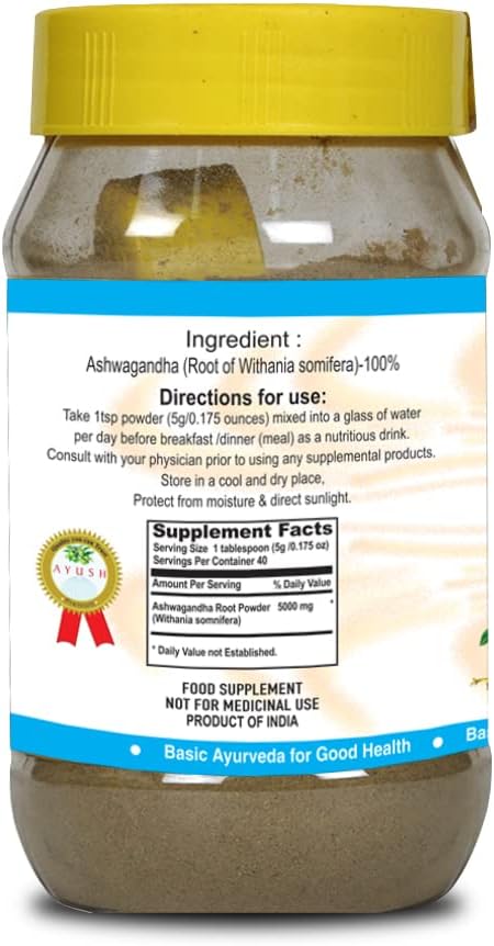 Organic Ashwagandha Powder for Energy, Focus, Mood Support - Ayurvedic Herbal Supplement - 7.05 Oz (200g)