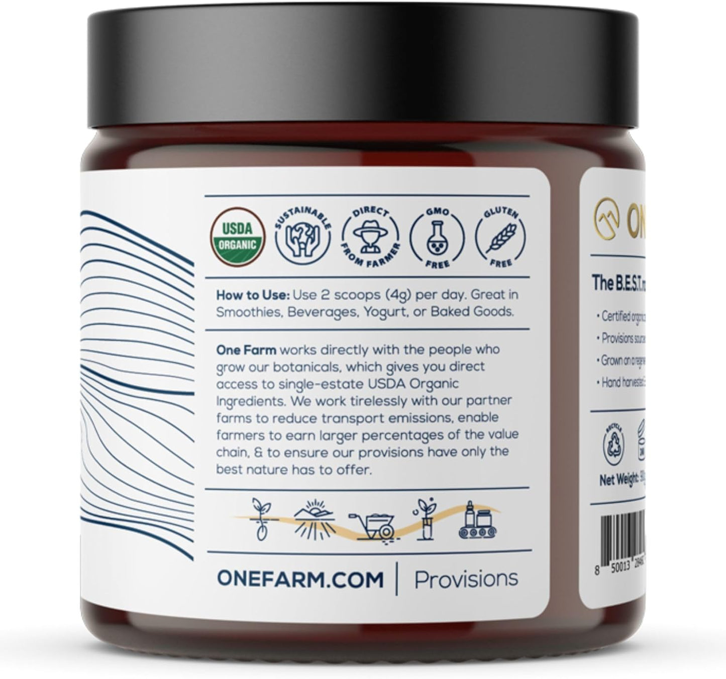 Organic Ashwagandha Powder from One Farm by WAAYB, Non-GMO, Fair-Trade, Vegan, Gluten-Free, Grown in Oregon, Adaptogenic Ayurvedic Herbal Supplement