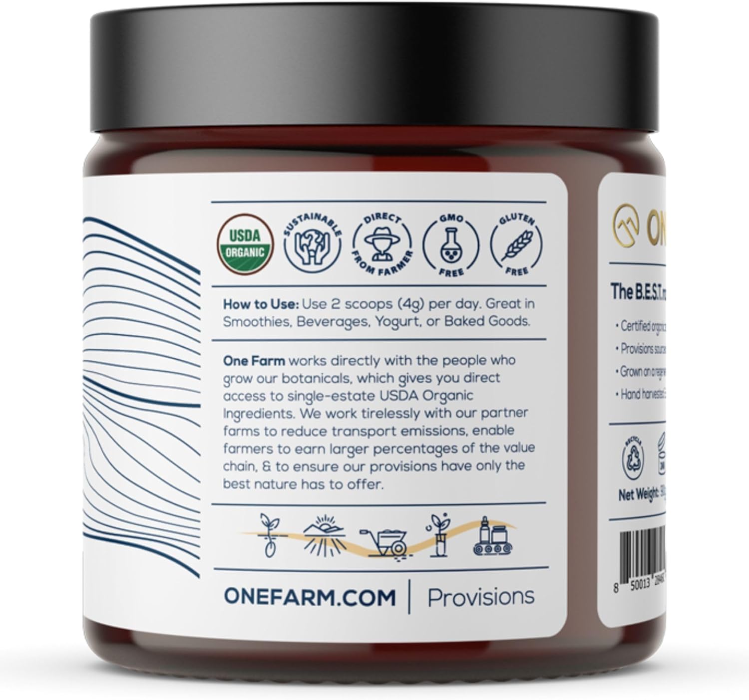 Organic Ashwagandha Powder from One Farm by WAAYB, Non-GMO, Fair-Trade, Vegan, Gluten-Free, Grown in Oregon, Adaptogenic Ayurvedic Herbal Supplement