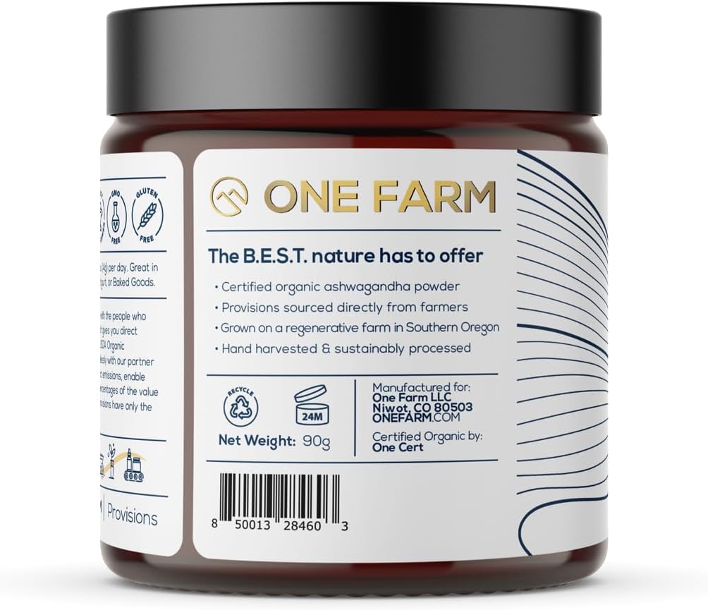 Organic Ashwagandha Powder from One Farm by WAAYB, Non-GMO, Fair-Trade, Vegan, Gluten-Free, Grown in Oregon, Adaptogenic Ayurvedic Herbal Supplement