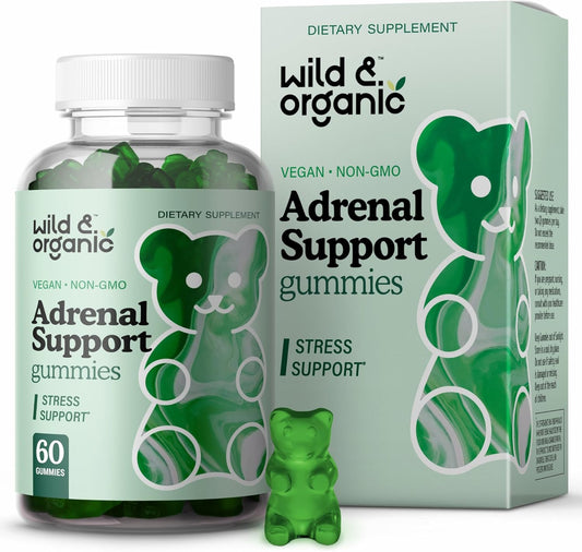 Organic Ashwagandha & Rhodiola Adrenal Support Gummies - Natural Supplements for Men and Women - 60 Pectin-Based Chews
