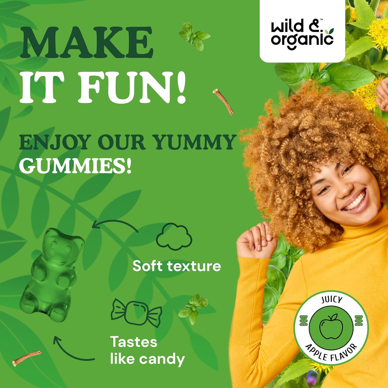 Organic Ashwagandha & Rhodiola Adrenal Support Gummies - Natural Supplements for Men and Women - 60 Pectin-Based Chews