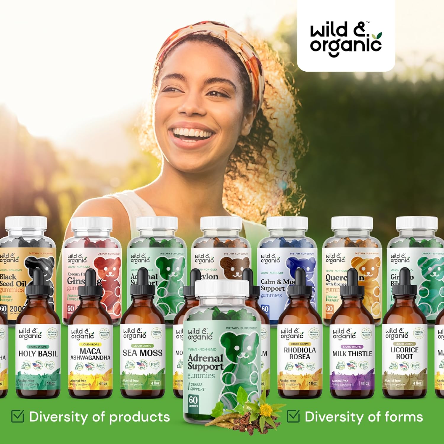 Organic Ashwagandha & Rhodiola Adrenal Support Gummies - Natural Supplements for Men and Women - 60 Pectin-Based Chews