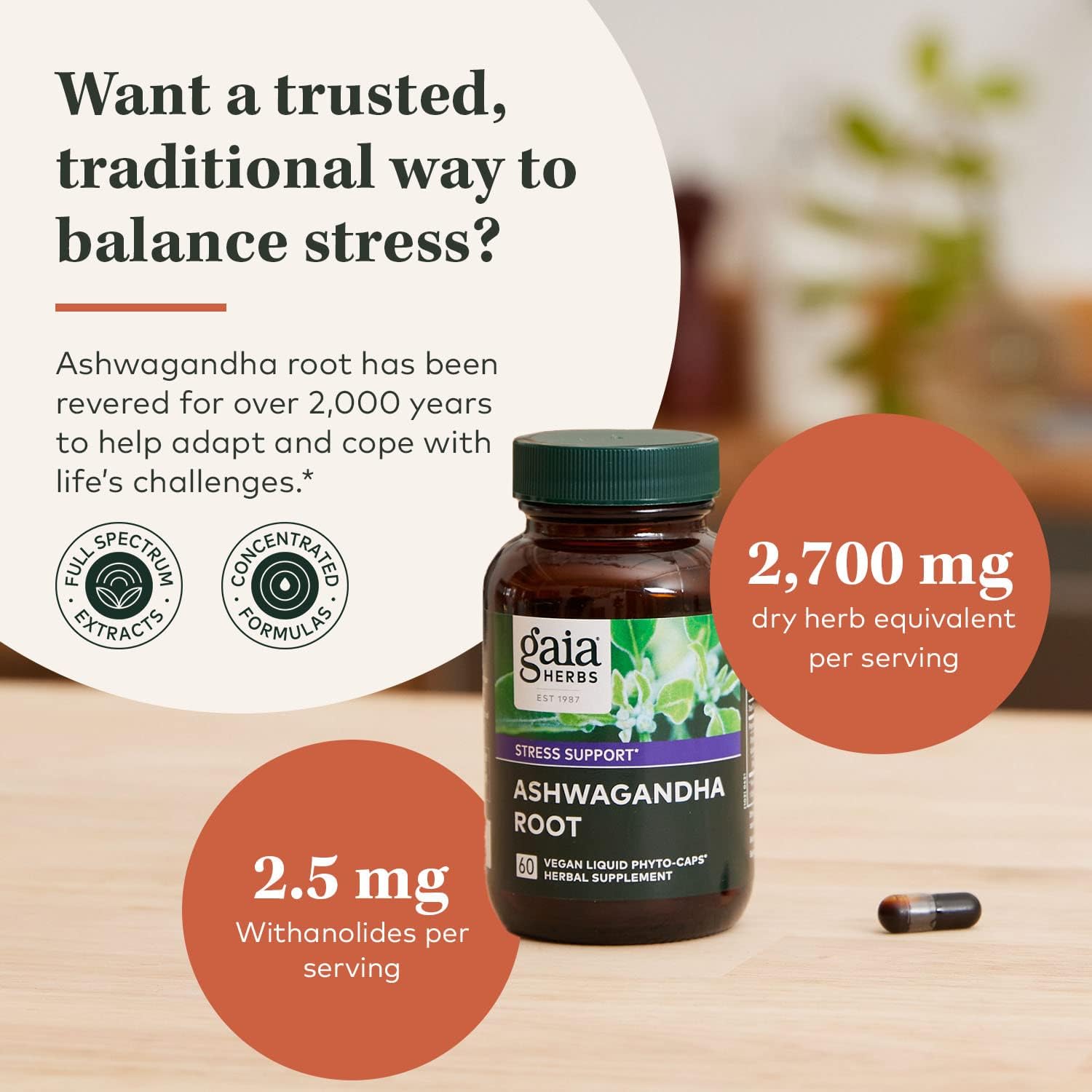 Organic Ashwagandha Root Capsules for Thyroid Support and Metabolic Balance - 120 Vegan Liquid Phyto-Capsules